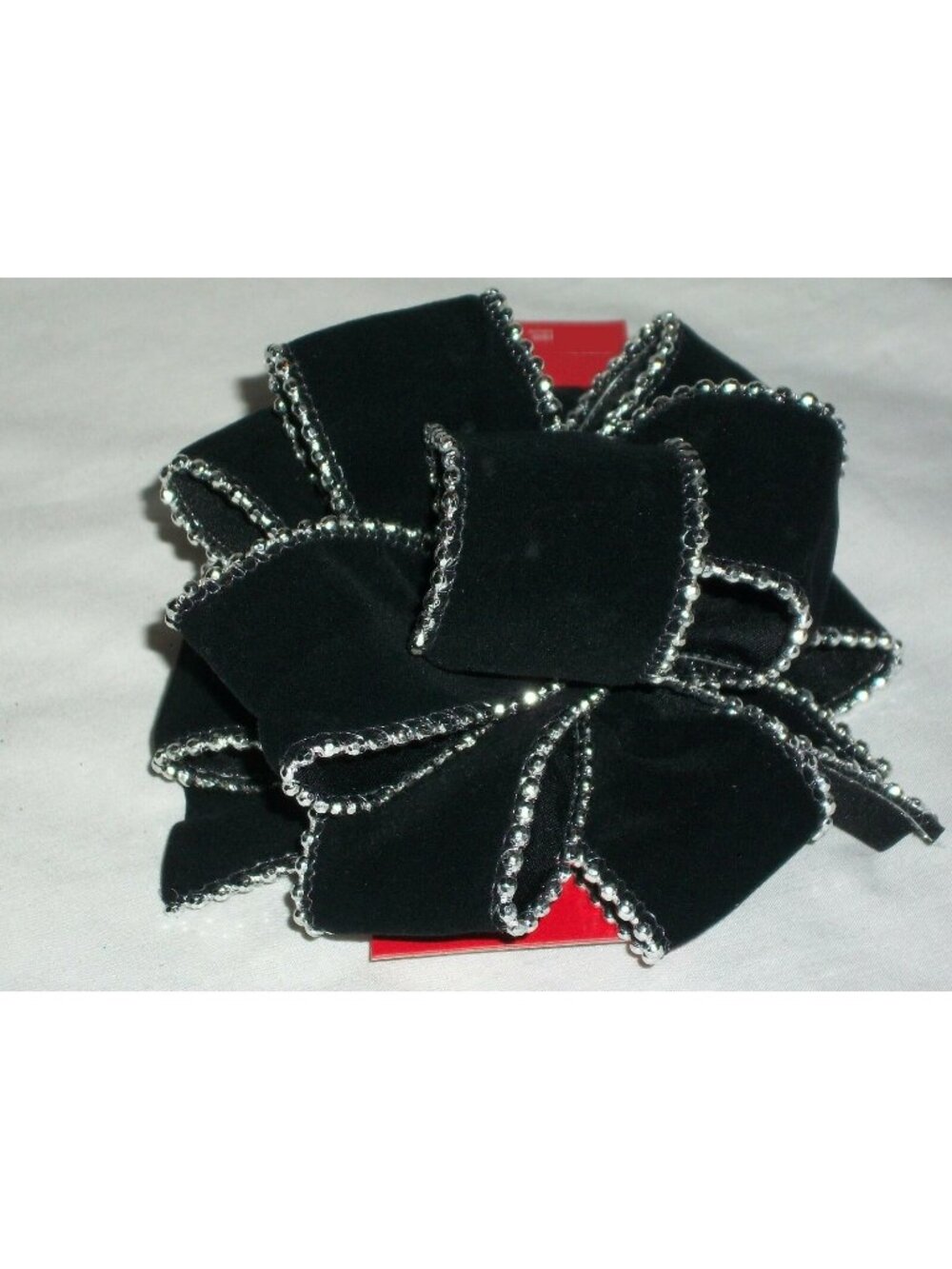 Black Silver Beaded Wired Edge Christmas Gift Bow Package Fancy Wedding Pew